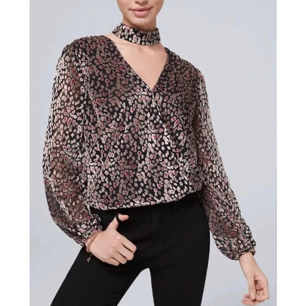 White House Black Market Animal Print Velvet Burnout Choker Top | L - Picture 2 of 7